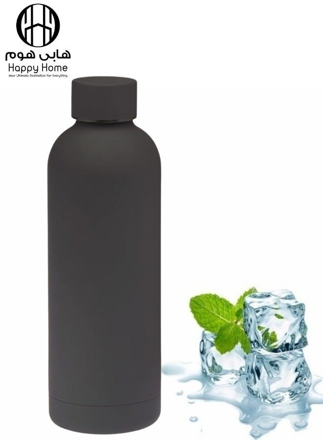 هابي هوم زجاجة مياه ذات جدار مزدوج من الفولاذ المقاوم للصدأ زجاجة رياضية للمشروبات الباردة والساخنة مضادة للتسرب 500 مل - أسود - Image 1