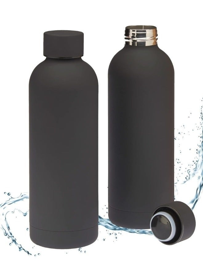 هابي هوم زجاجة مياه ذات جدار مزدوج من الفولاذ المقاوم للصدأ زجاجة رياضية للمشروبات الباردة والساخنة مضادة للتسرب 500 مل - أسود - Image 2