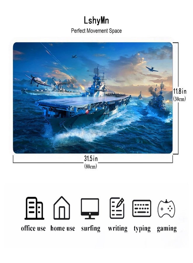 LshyMn لوحة ماوس كبيرة من LshyMn، حاملة طائرات، مقاس 31.5 × 11.8 بوصة، بتصميم كرتوني عسكري، طائرة حربية، غواصة، لوحة ماوس مطبوعة للألعاب، مناسبة لتزيين مكتب الكمبيوتر، BDXPMN203 - Image 2