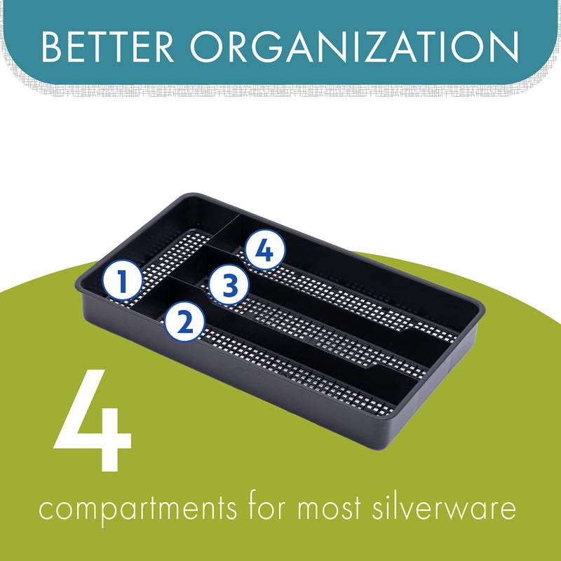 Dial Industries, Inc. Dial Industries Small Cutlery, Utensil, Silverware Kitchen Drawer Organizer Tray, Black - Image 3