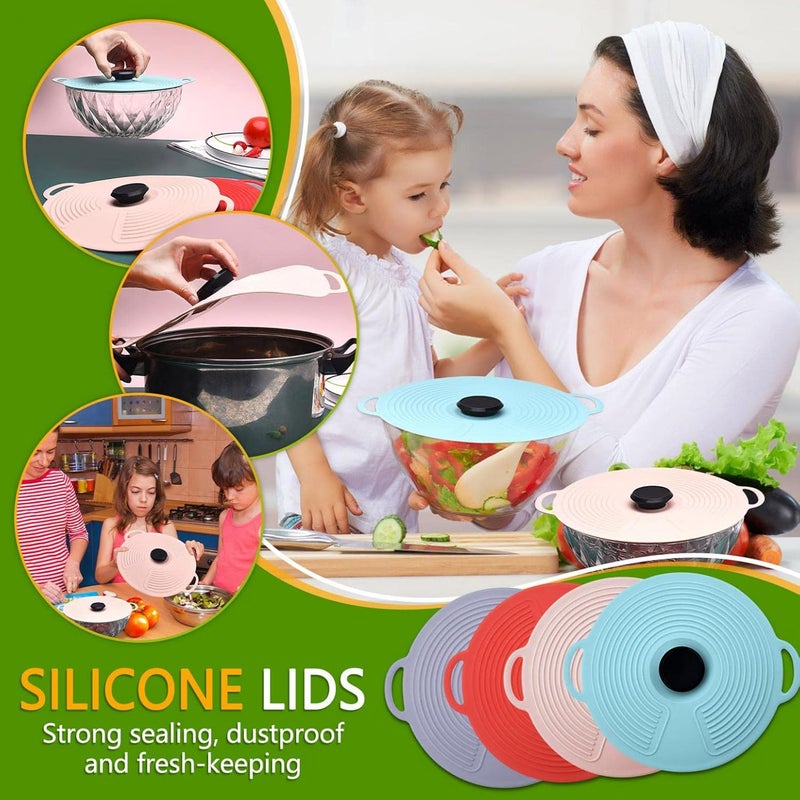 klarako Silicone Lids Food Covers, Silicone Lids Food and Bowl Covers, Silicone Suction Lids Reusable Food Covers Keep Fresh Food Storage Heat Resistant Microwave Cover (L, Red) - Image 2