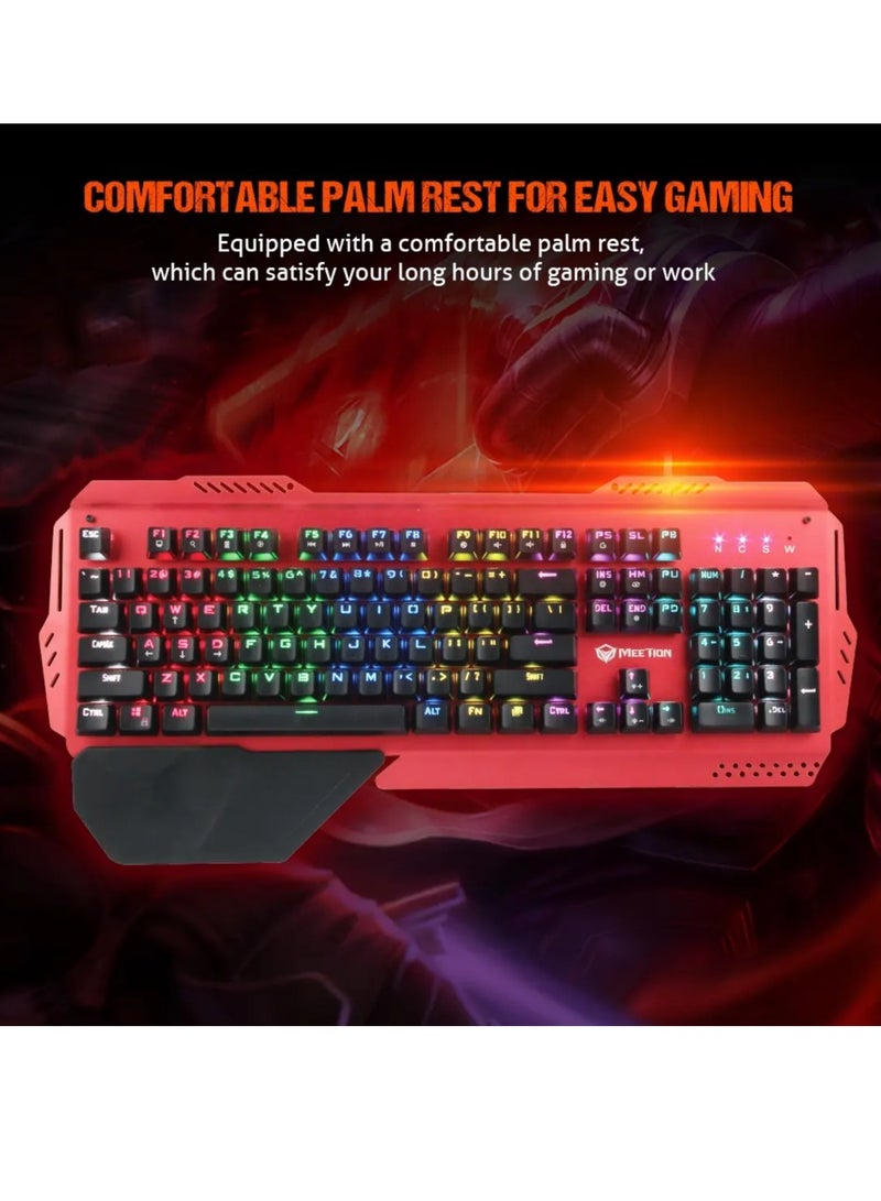 Meetion Full Key Anti-ghosting Metal Mechanical Keyboard MK20 Full keys Anti-ghosting Colorful LED Back lightly customizable High-quality macro mechanical switches (Red) - Image 5