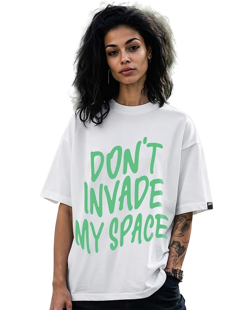 Bewakoof Women's Graphic Printed Oversized Fit Half Sleeve Round Neck Cotton T-Shirt_ 596145_White_L - Image 1