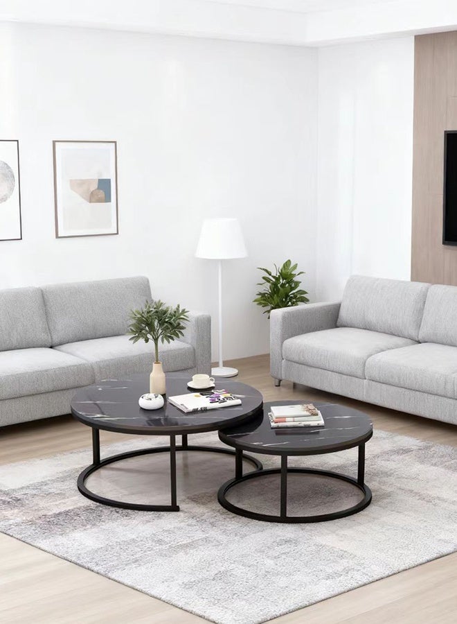 JCB CHIC طقم من طاولتين قابلتين للتداخل، طاولة جانبية مستديرة بأرجل قابلة للتعديل ومقاومة للانزلاق، طاولة جانبية فاخرة ومتينة بتصميم شمالي فريد، طاولة جانبية بسيطة وطاولة أريكة لأثاث غرفة المعيشة - Image 1