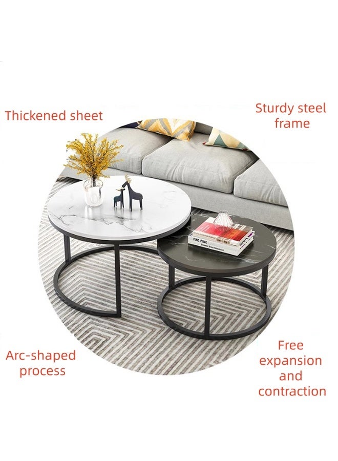 JCB CHIC طقم من طاولتين قابلتين للتداخل، طاولة جانبية مستديرة بأرجل قابلة للتعديل ومقاومة للانزلاق، طاولة جانبية فاخرة ومتينة بتصميم شمالي فريد، طاولة جانبية بسيطة وطاولة أريكة لأثاث غرفة المعيشة - Image 3