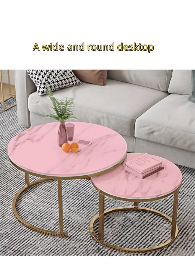 JCB CHIC طقم من طاولتين قابلتين للتداخل، طاولة جانبية مستديرة بأرجل قابلة للتعديل ومقاومة للانزلاق، طاولة جانبية فاخرة ومتينة بتصميم شمالي فريد، طاولة جانبية بسيطة وطاولة أريكة لأثاث غرفة المعيشة - Image 4