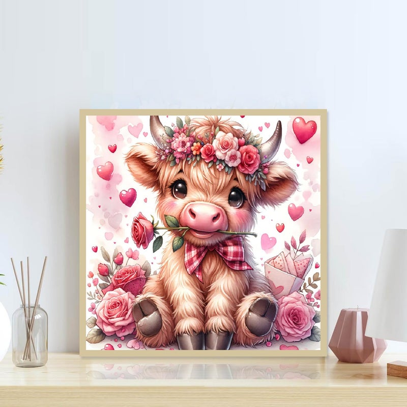 Fotasmua Valentine's Day Diamond Painting Kits for Adults, Highland Cow Diamond Art Kits for Adults Beginners, DIY 5D Cow Full Round Drill Diamond Dots Gem Arts Kits for Home Wall Decor 14 x 14 Inch - Image 3