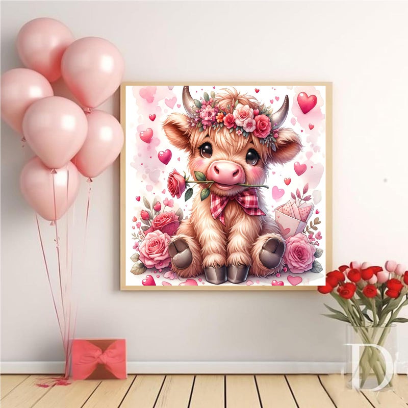 Fotasmua Valentine's Day Diamond Painting Kits for Adults, Highland Cow Diamond Art Kits for Adults Beginners, DIY 5D Cow Full Round Drill Diamond Dots Gem Arts Kits for Home Wall Decor 14 x 14 Inch - Image 2