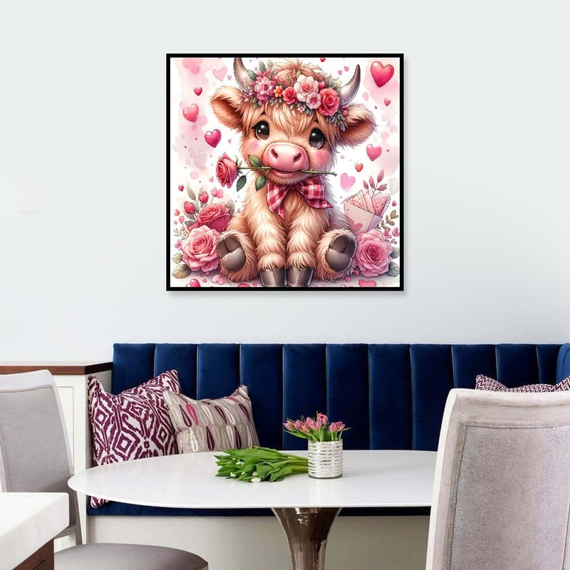 Fotasmua Valentine's Day Diamond Painting Kits for Adults, Highland Cow Diamond Art Kits for Adults Beginners, DIY 5D Cow Full Round Drill Diamond Dots Gem Arts Kits for Home Wall Decor 14 x 14 Inch - Image 4