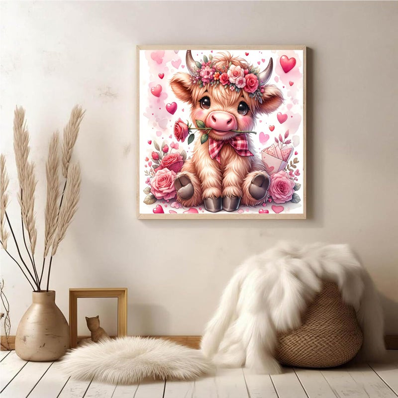 Fotasmua Valentine's Day Diamond Painting Kits for Adults, Highland Cow Diamond Art Kits for Adults Beginners, DIY 5D Cow Full Round Drill Diamond Dots Gem Arts Kits for Home Wall Decor 14 x 14 Inch - Image 5