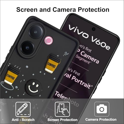 SBMS Silicone Back Cover Case for Vivo V60e 5G | Cute Fun 3D Cartoon, Coffee Design Silicone Case | Camera Protection Bump | Shockproof Back Cover Case for Vivo V60e 5G (Coffe Mug Black) - Image 2