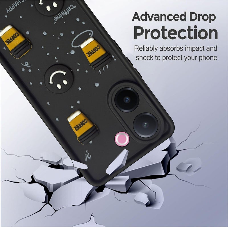 SBMS Silicone Back Cover Case for Vivo V60e 5G | Cute Fun 3D Cartoon, Coffee Design Silicone Case | Camera Protection Bump | Shockproof Back Cover Case for Vivo V60e 5G (Coffe Mug Black) - Image 3