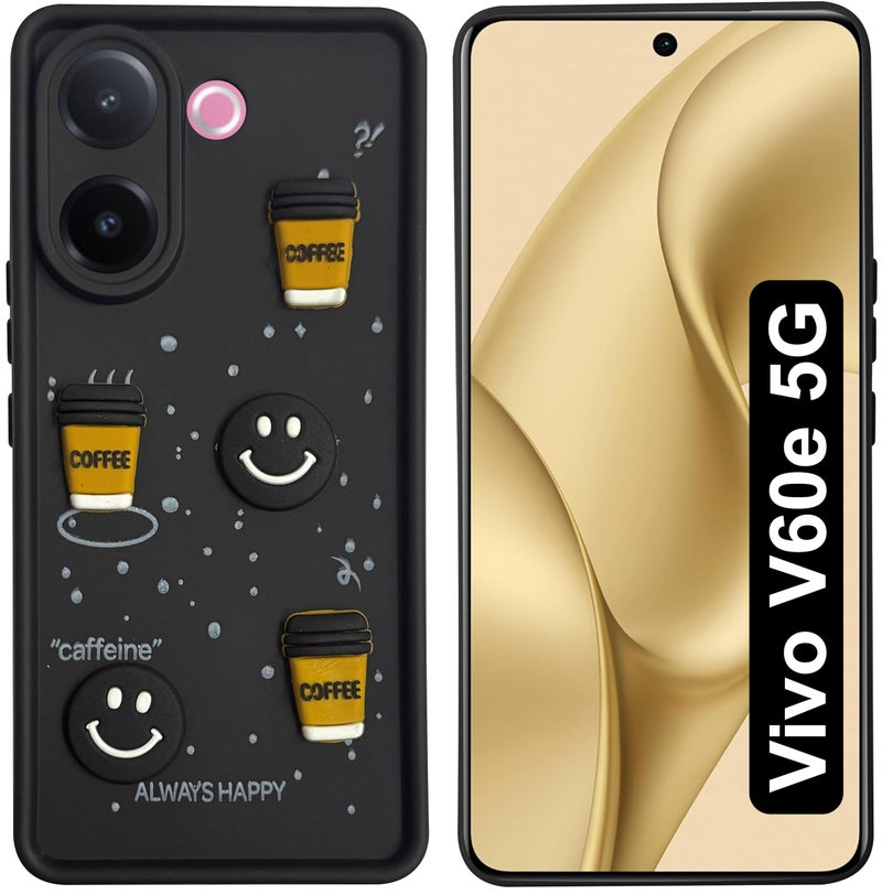 SBMS Silicone Back Cover Case for Vivo V60e 5G | Cute Fun 3D Cartoon, Coffee Design Silicone Case | Camera Protection Bump | Shockproof Back Cover Case for Vivo V60e 5G (Coffe Mug Black) - Image 1