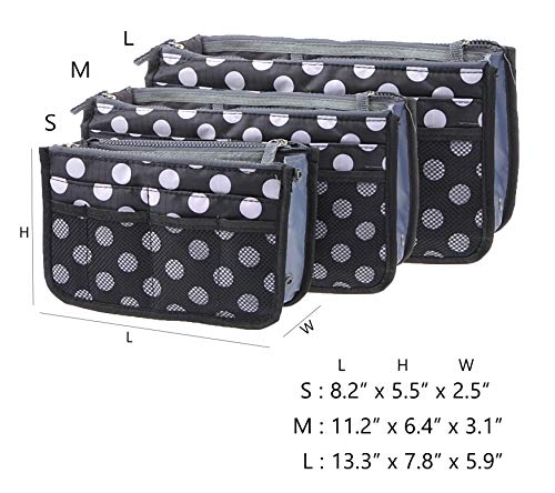 Vercord Purse Organizer Insert for Handbags Bag Organizers Inside Tote Pocketbook Women Nurse Nylon 13 Pockets Black Dot Small - Image 3