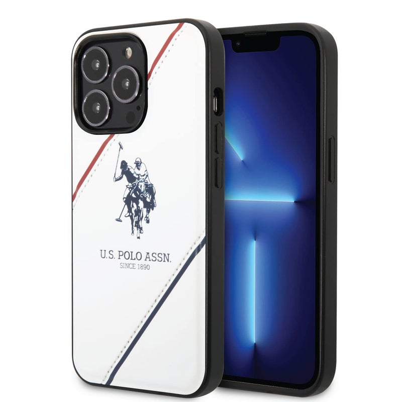 CG MOBILE USPA PU Leather Case With Embossed Double Line  Horse Logo LightweightStylishAntiDrop ProtectionBumper Protection Compatible With iPhone 14 Pro 61 White