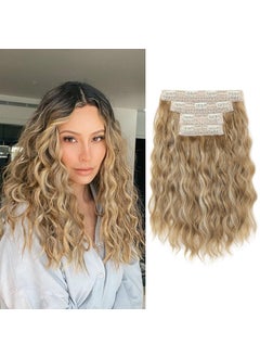 REECHO REECHO Clip in Hair Extensions 4PCS Hair Extensions 14 Short Wavy Hair Extensions Invisible Lace Weft Natural Soft Hairpieces for Women  Golden Blonde with Highlights 