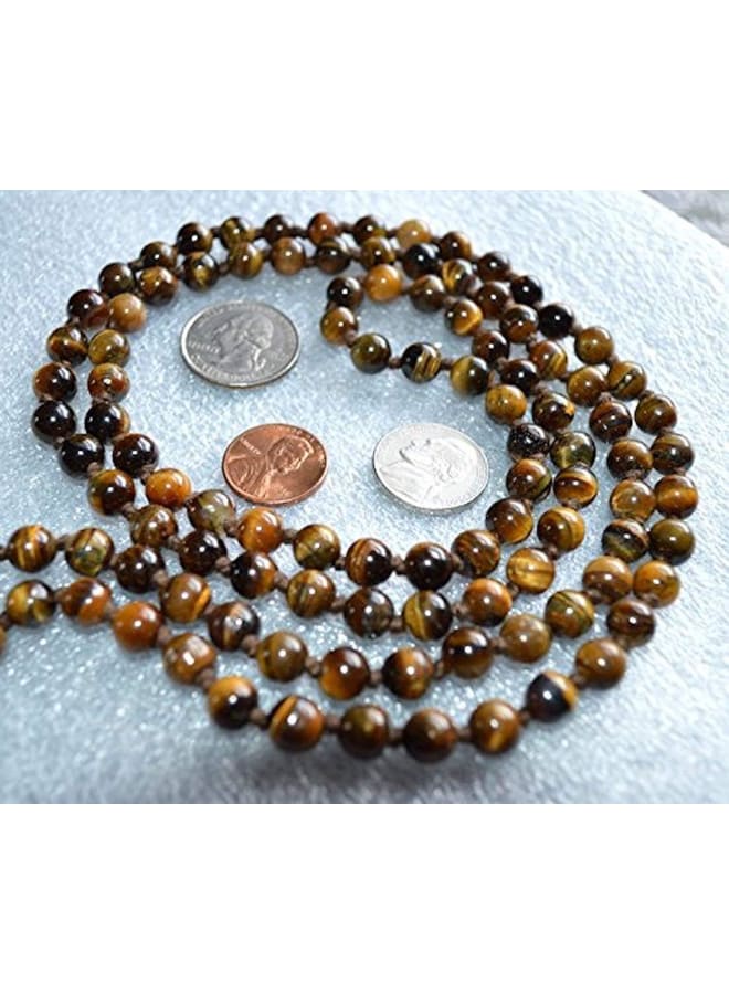 Hand Knotted Tiger's Eye Tigereye Tiger Eye mala Beads Necklace 108+1 Buddhist Prayer Beads Energized AAA Grade Meditation Beads - w/Velvet or 100% Jute Pouch (Brown, Bead Size 6 mm)  - Image 3