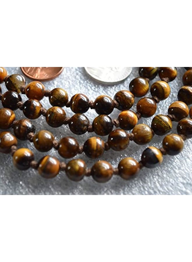 Hand Knotted Tiger's Eye Tigereye Tiger Eye mala Beads Necklace 108+1 Buddhist Prayer Beads Energized AAA Grade Meditation Beads - w/Velvet or 100% Jute Pouch (Brown, Bead Size 6 mm)  - Image 2