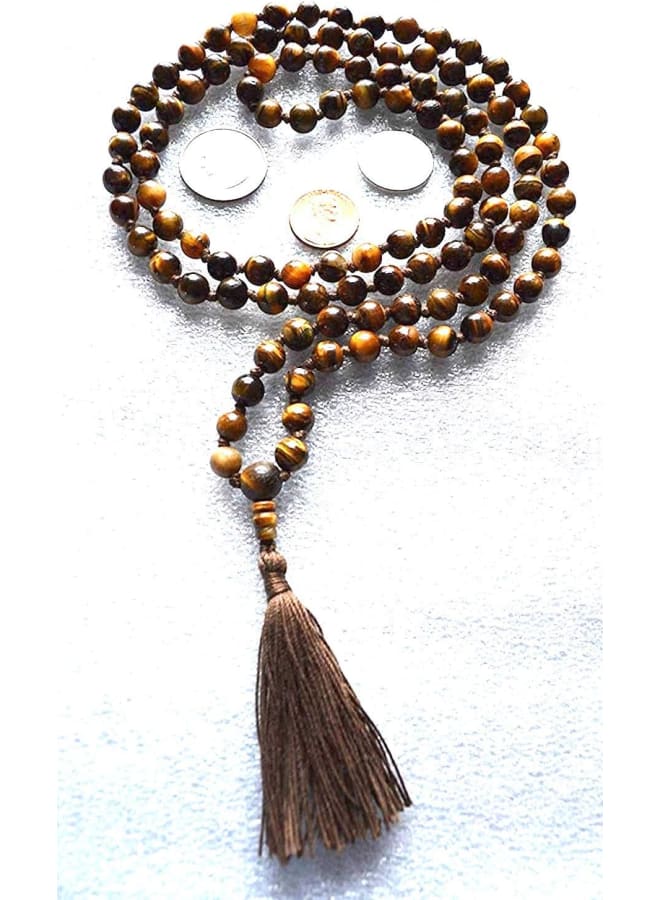 Hand Knotted Tiger's Eye Tigereye Tiger Eye mala Beads Necklace 108+1 Buddhist Prayer Beads Energized AAA Grade Meditation Beads - w/Velvet or 100% Jute Pouch (Brown, Bead Size 6 mm)  - Image 5