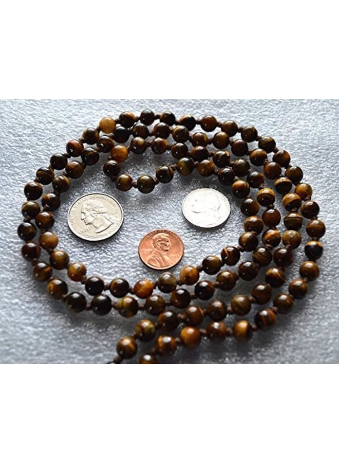Hand Knotted Tiger's Eye Tigereye Tiger Eye mala Beads Necklace 108+1 Buddhist Prayer Beads Energized AAA Grade Meditation Beads - w/Velvet or 100% Jute Pouch (Brown, Bead Size 6 mm)  - Image 4