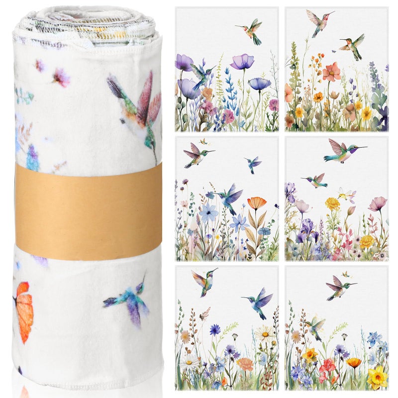 Noveread 36 Pack Hummingbird Flowers Reusable Cleaning Cloths Washable Cotton Kitchen Towels for HomeMulticolor - Image 2