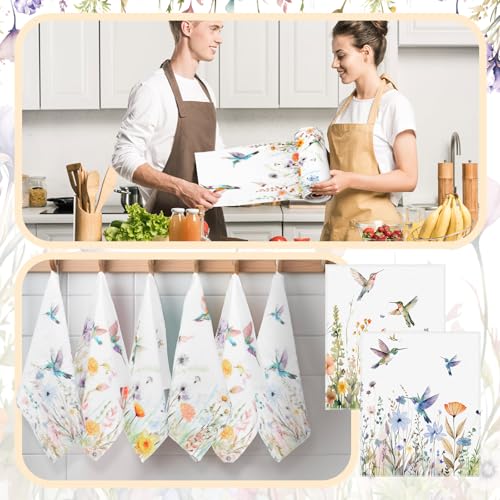 Noveread 36 Pack Hummingbird Flowers Reusable Cleaning Cloths Washable Cotton Kitchen Towels for HomeMulticolor - Image 3