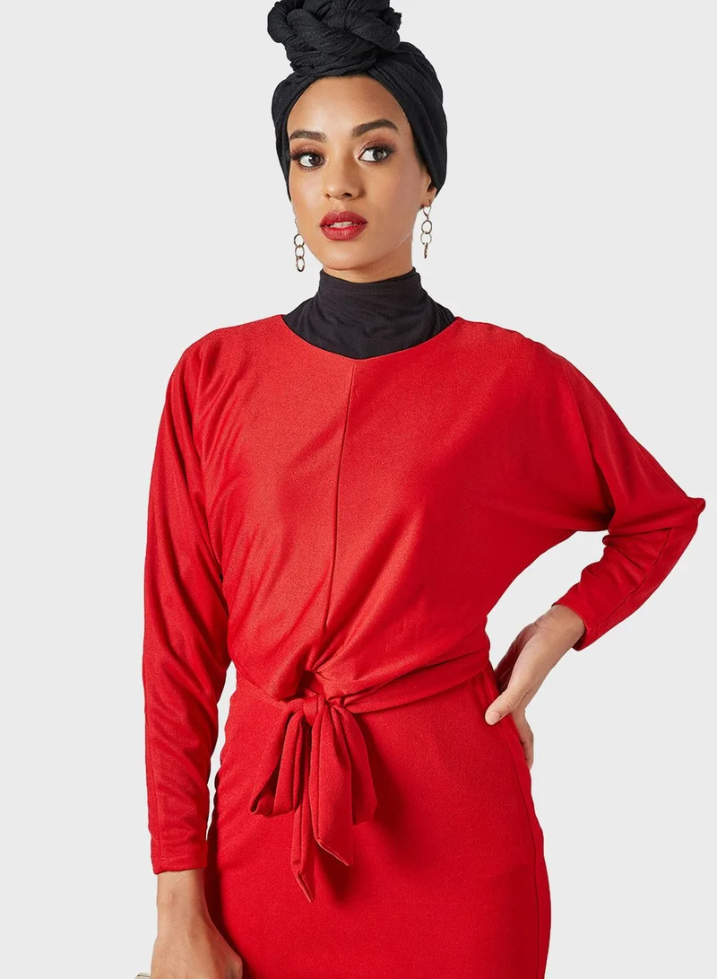 SIVVI for HANIYA Red Tie-Waist Dress