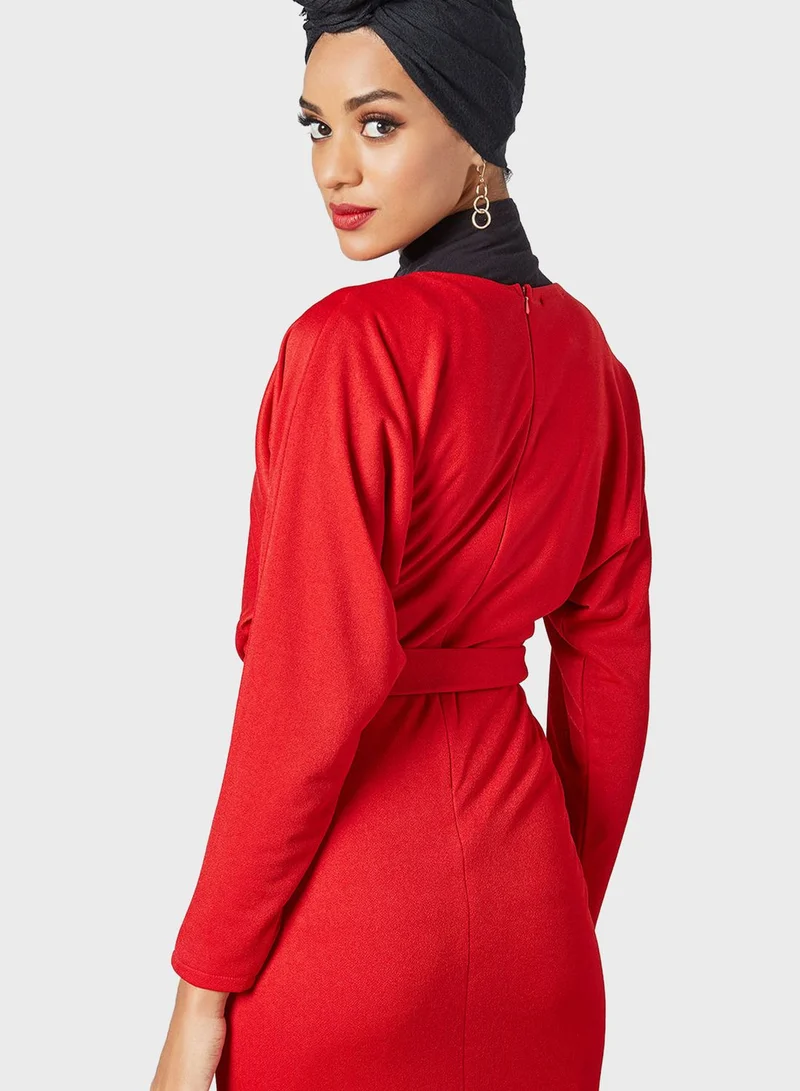 SIVVI for HANIYA Red Tie-Waist Dress