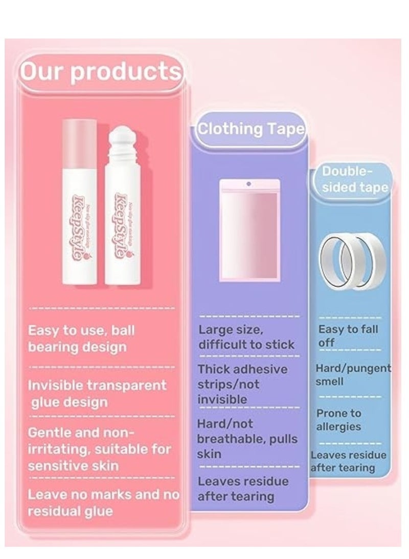 جيكومو 2 قطعة شريط لاصق شفاف للملابس والجلد ، شريط تثبيت غير مرئي مع طوق منخفض ، مادة لاصقة سائلة مضادة للانزلاق ، سهلة الاستخدام والإزالة ، متينة ، قابلة للتنفس ، واضحة ، 10 جم * 2 - Image 2