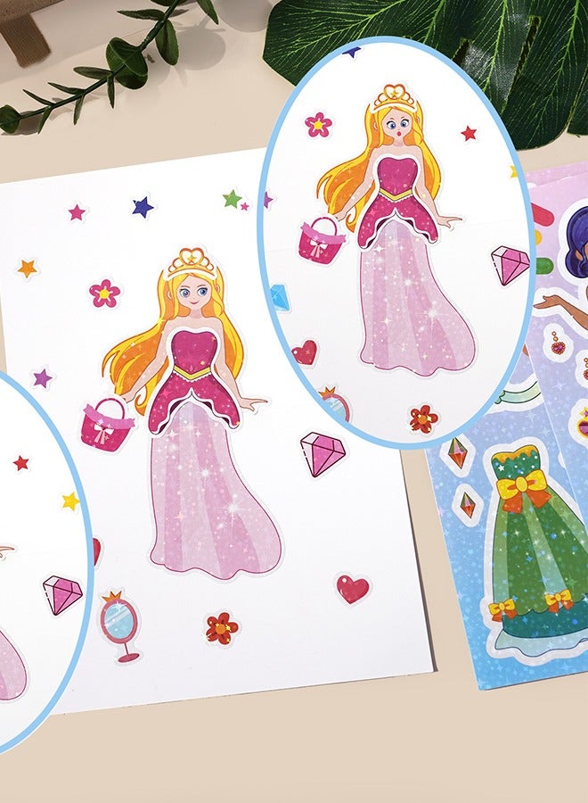 8 Sheets Face-changing stickers, fairy tale princess cute and colorful, hand-written material stickers cartoon girl puzzle stickers, can be pasted repeatedly for Kids Party Favors,Classroom Rewards