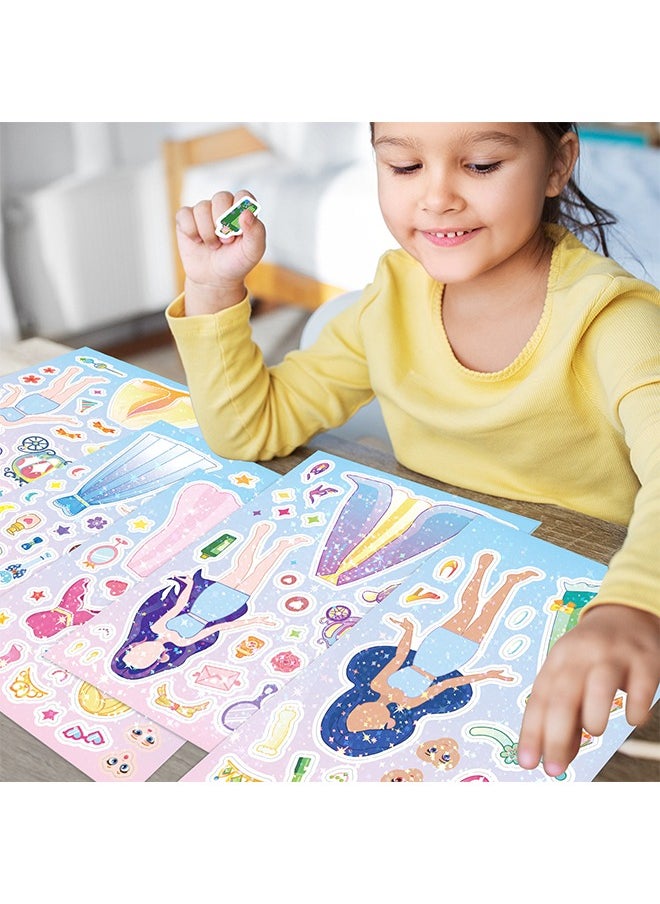 Lemon 8 Sheets Face-changing stickers, fairy tale princess cute and colorful, hand-written material stickers cartoon girl puzzle stickers, can be pasted repeatedly for Kids Party Favors,Classroom Rewards  - Image 2