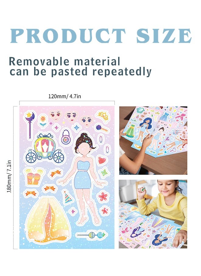 Lemon 8 Sheets Face-changing stickers, fairy tale princess cute and colorful, hand-written material stickers cartoon girl puzzle stickers, can be pasted repeatedly for Kids Party Favors,Classroom Rewards  - Image 5
