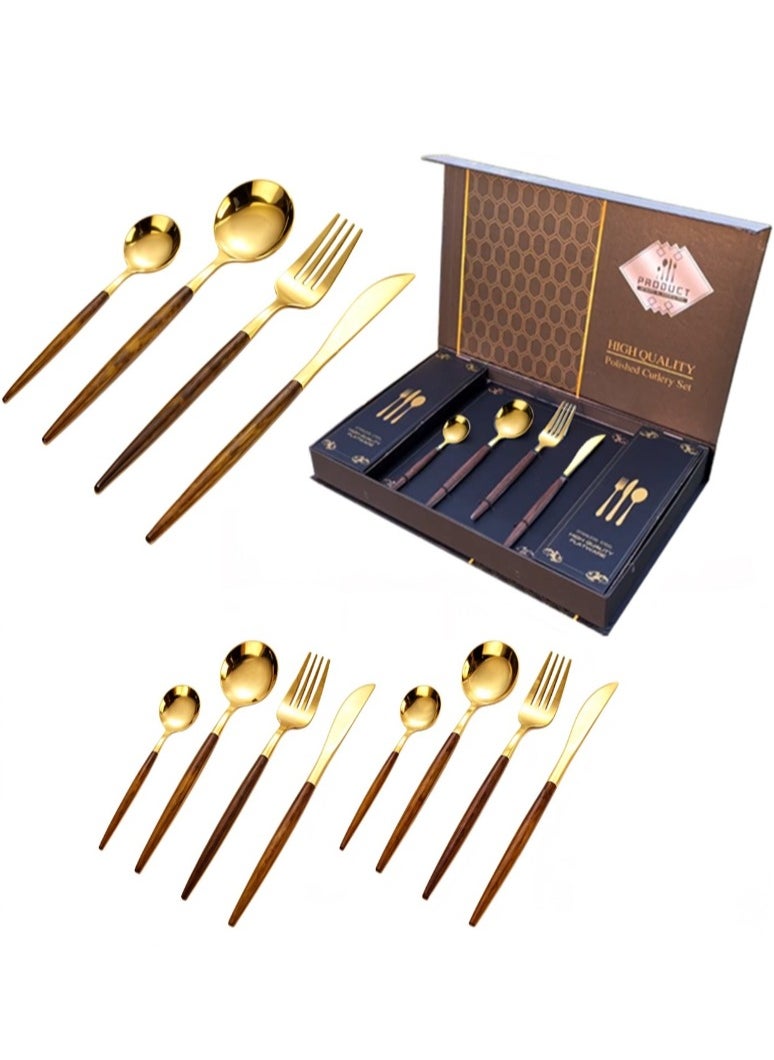 Luxury Gold-Plated Cutlery Set with premium Wooden Handles – 12-Piece Stainless Steel Flatware (3 Complete Place Settings: Knife, Fork, Spoon, Teaspoon) for Elegant Dining & Special Occasions - pzsku/Z9BADE8F0E35A590F01B2Z/45/_/1734688350/bffc45de-0dde-44bc-aee3-faee85e101bb