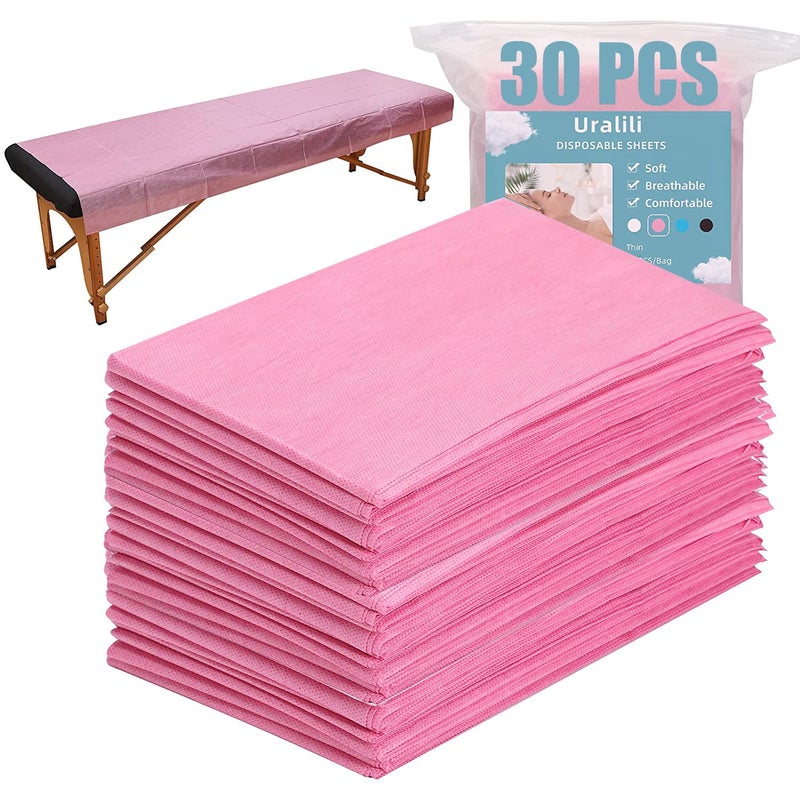 30PCS Massage Table Sheets Disposable Non Woven SPA Bed Cover Breathable Polypropylene Fabric 31 x 70 Thin Not Waterproof Pink