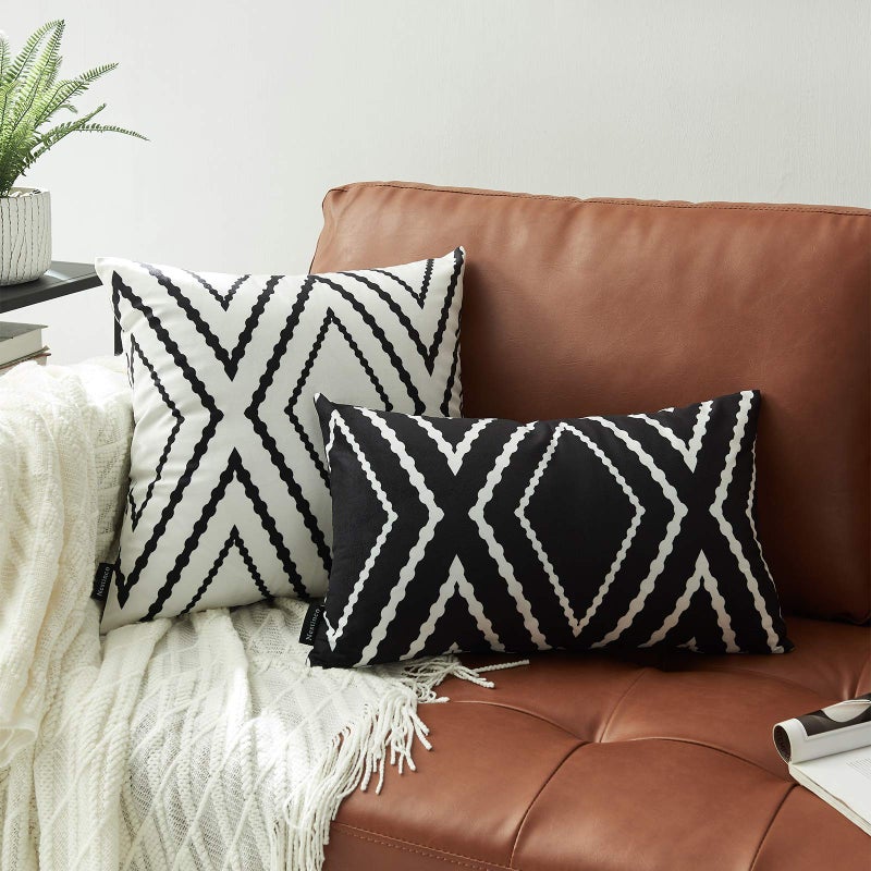Nestinco Set of 2 White Pillow Covers 20 x 20 inches Boho Aztec Polyester Blend Square Decorative Throw Pillow Covers for Sofa Couch Bed Decor - Image 2