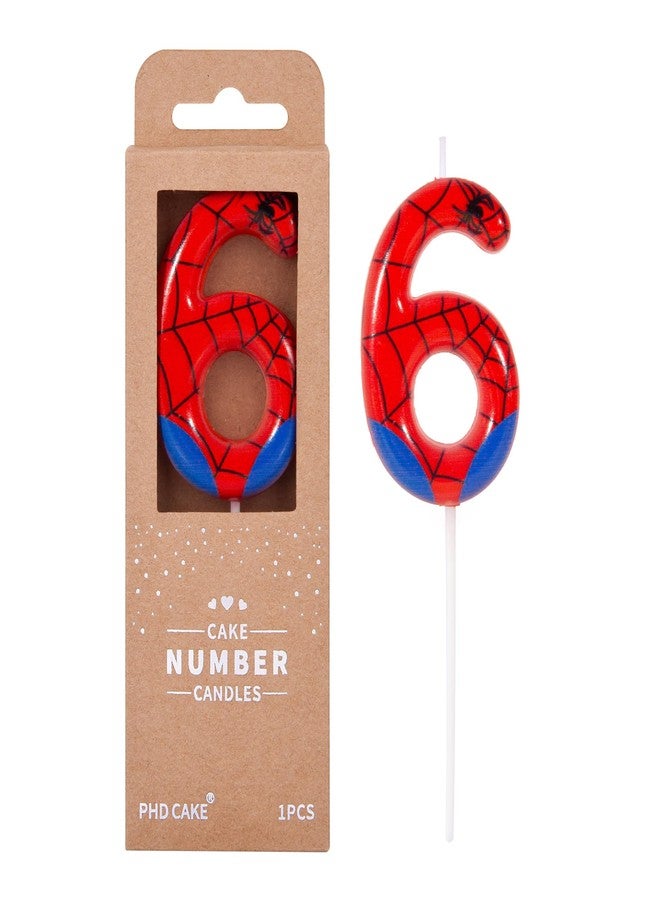 PHD CAKE 2.76 Inch Number 6 Spider Birthday Candles, Spider Cartoon Themed Number Candles, Cake Number Candles, Party Celebration - Image 1