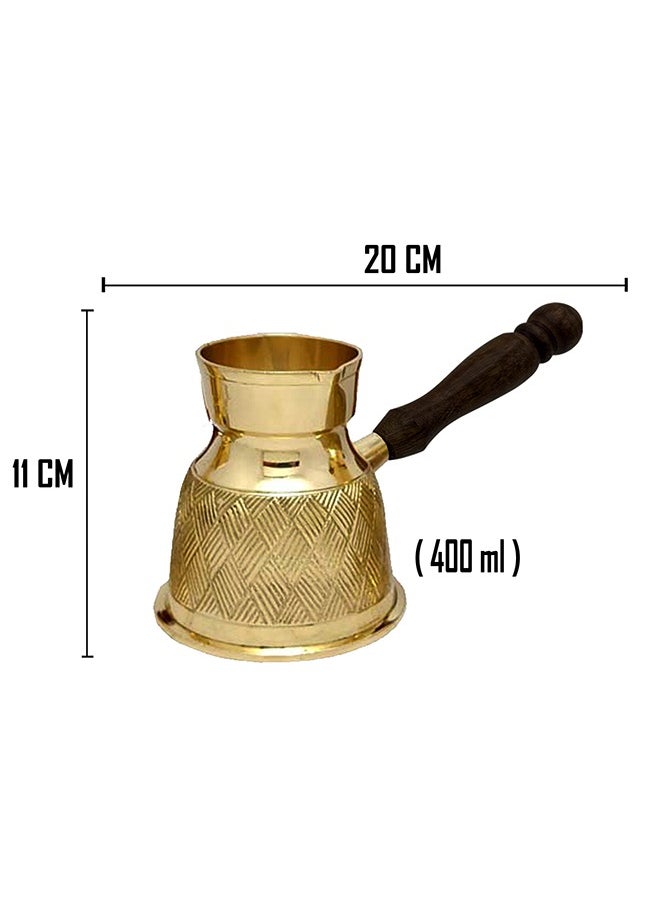 Majestic Majestic Brass Turkish Coffee Pot – Capacity: 400 ml (Large Size), Textured Design, Golden Color – Handcrafted with Wooden Handle, Perfect for Turkish Coffee, Arabic Coffee, Tea, Milk, and Hot Beverages  - Image 4