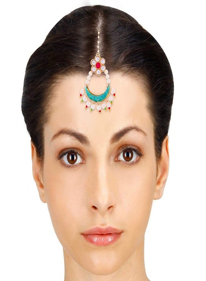 الهلال الأزرق الزهري التقليدي Maang Tikka - Image 2