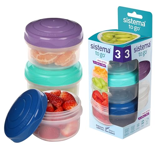 Sistema To Go Collection Mini Bites Small Food Storage Containers, 4.3 oz./127 mL, Pink/Green/Blue, 3 Count - Image 1