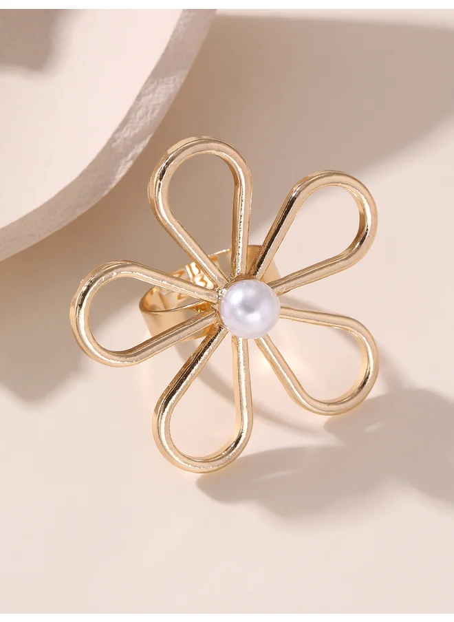 Take Two Take Two Faux Pearl Embellished Flower Ring