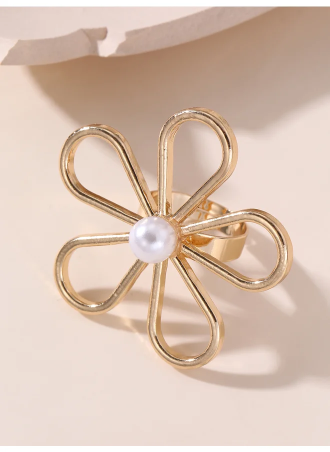 Take Two Take Two Faux Pearl Embellished Flower Ring