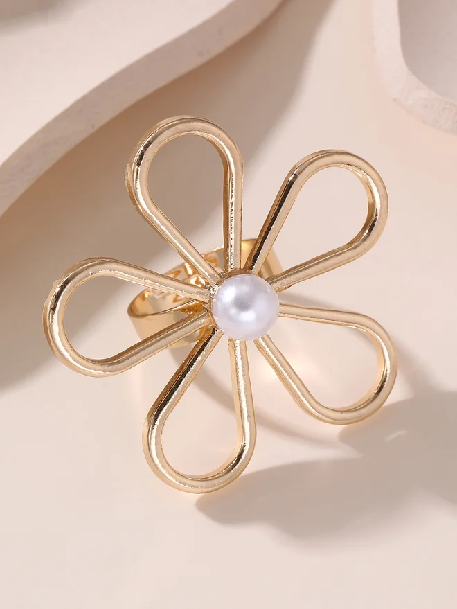 Take Two Take Two Faux Pearl Embellished Flower Ring