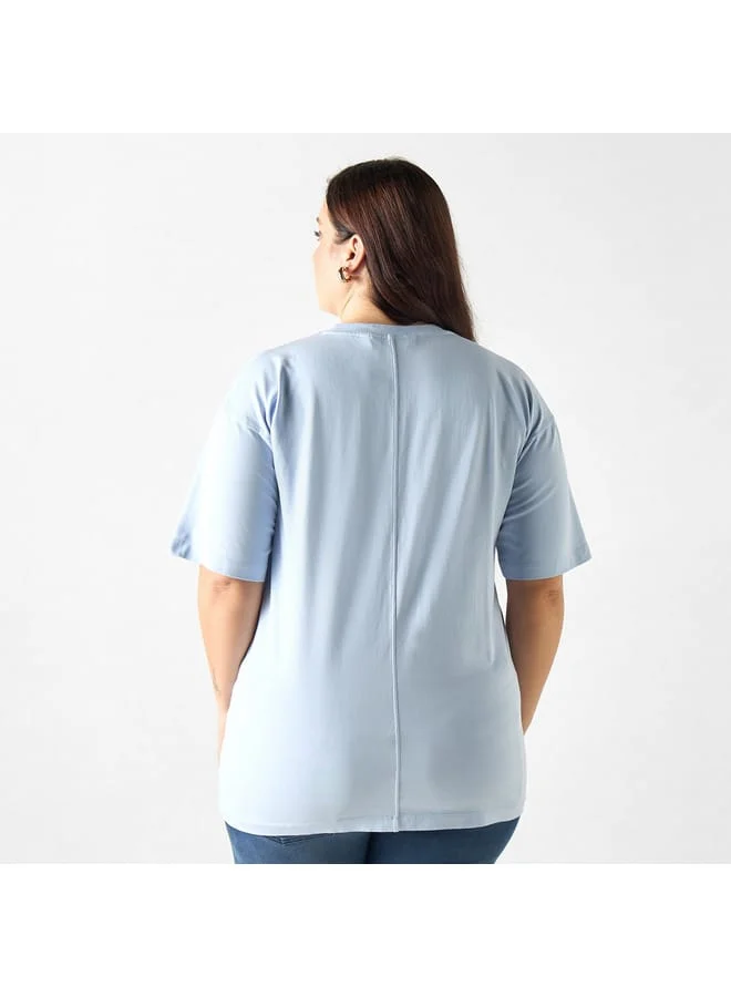 Ulla Popken Plus Size Ulla Popken Embroidered T-shirt with Short Sleeves