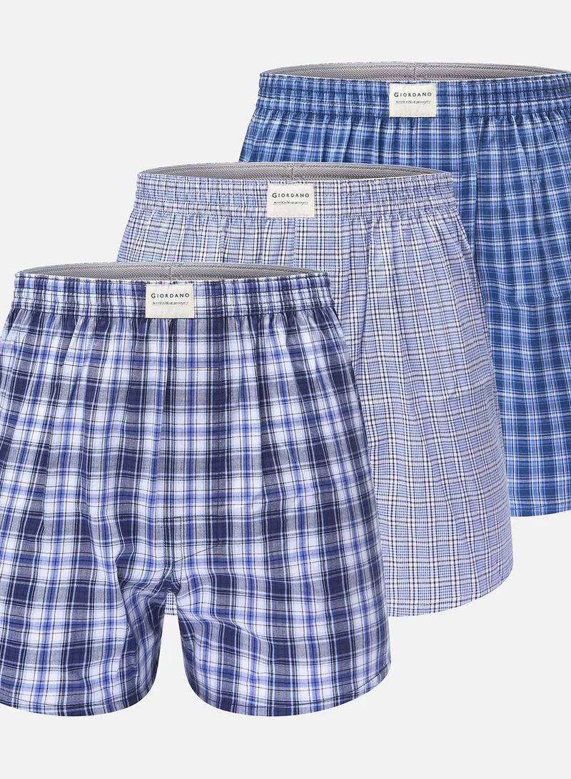 GIORDANO Men’s Regular Fit Cotton Poplin Boxers 3‑Pack