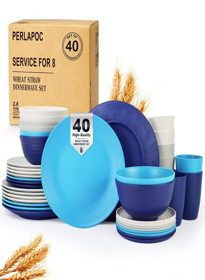 Perlapoc 40 PCS Dinnerware Set - Service for 8, Wheat Straw Dishes Set, Unbreakable Plastic Dish Set, Microwave Safe Plates and Bowls Sets, Lightweight Cups Sets, Outdoor Dishes - Island Colors - Image 1