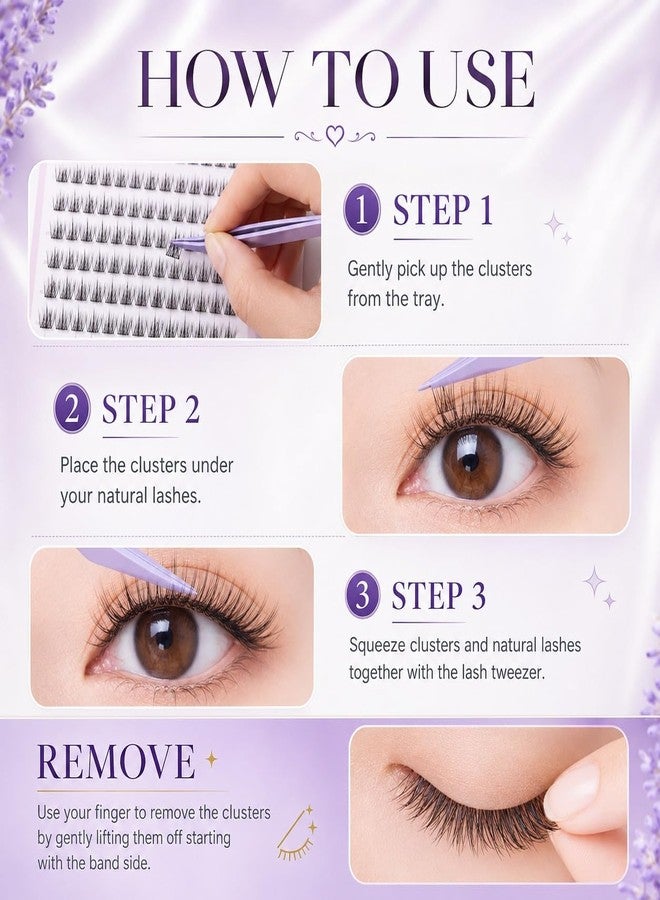 KAIDAA Self Adhesive Eyelashes 100 Pcs | Press On Lash Clusters Pre-Glued | Natural False Eyelashes for Women | No Glue Needed | Reusable Cluster Lashes with Tweezer | 11-13mm - Image 3