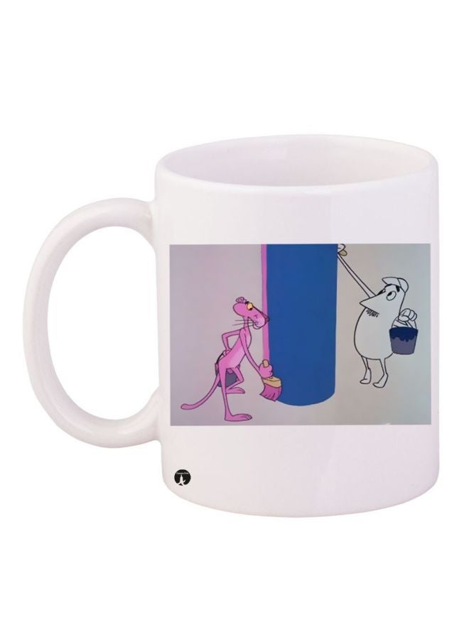 RYN The Pink Panther Printed Coffee Mug White/Pink/Blue 11ounce