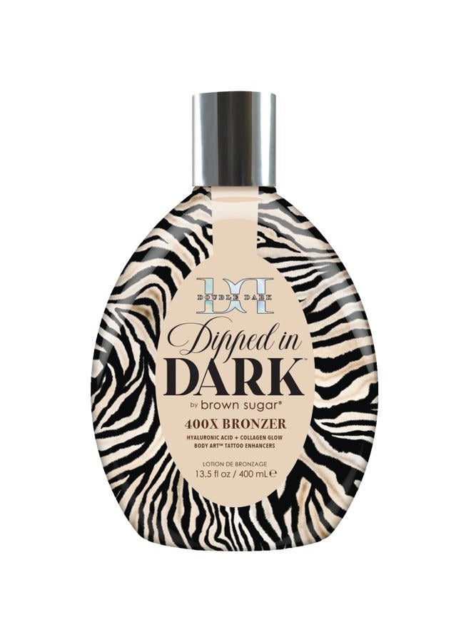 Brown Sugar Dipped in Dark Tanning Lotion, Double Dark 400X Bronzer with Hyaluronic Acid, Collagen & Tattoo Enhancers, 13.5 Fl Oz - Image 1