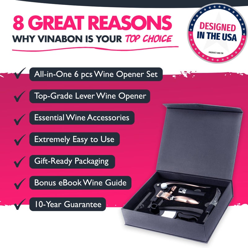 VINABON VINABON Wine Opener Set - Premium 2025 All-in-One Wine Bottle Opener Set with Wine Aerator, Foil Cutter, Stopper, Stand - Manual Lever Corkscrews Wine Opener for Wine Bottles with WineGuide eBook  - Image 2