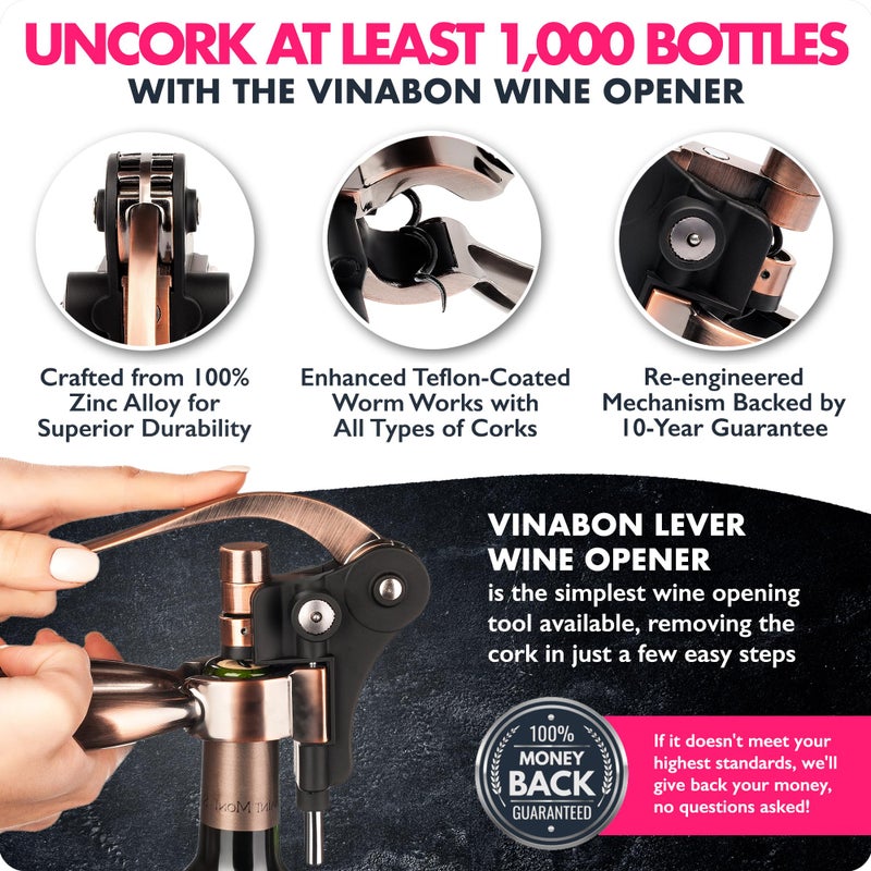 VINABON VINABON Wine Opener Set - Premium 2025 All-in-One Wine Bottle Opener Set with Wine Aerator, Foil Cutter, Stopper, Stand - Manual Lever Corkscrews Wine Opener for Wine Bottles with WineGuide eBook  - Image 4